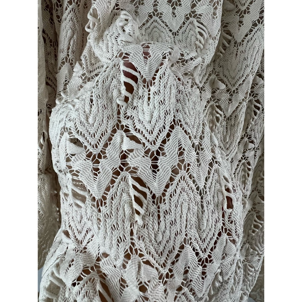 Emma Rose Medium Boho Lace Tan Brown Ruflle Bell Sleeve Top Pullover - Picture 4 of 9
